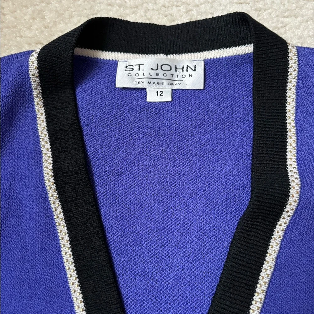 St John Santana knit cardigan jacket, purple/ blue, old money, preppy, sz 12 - Picture 2 of 9